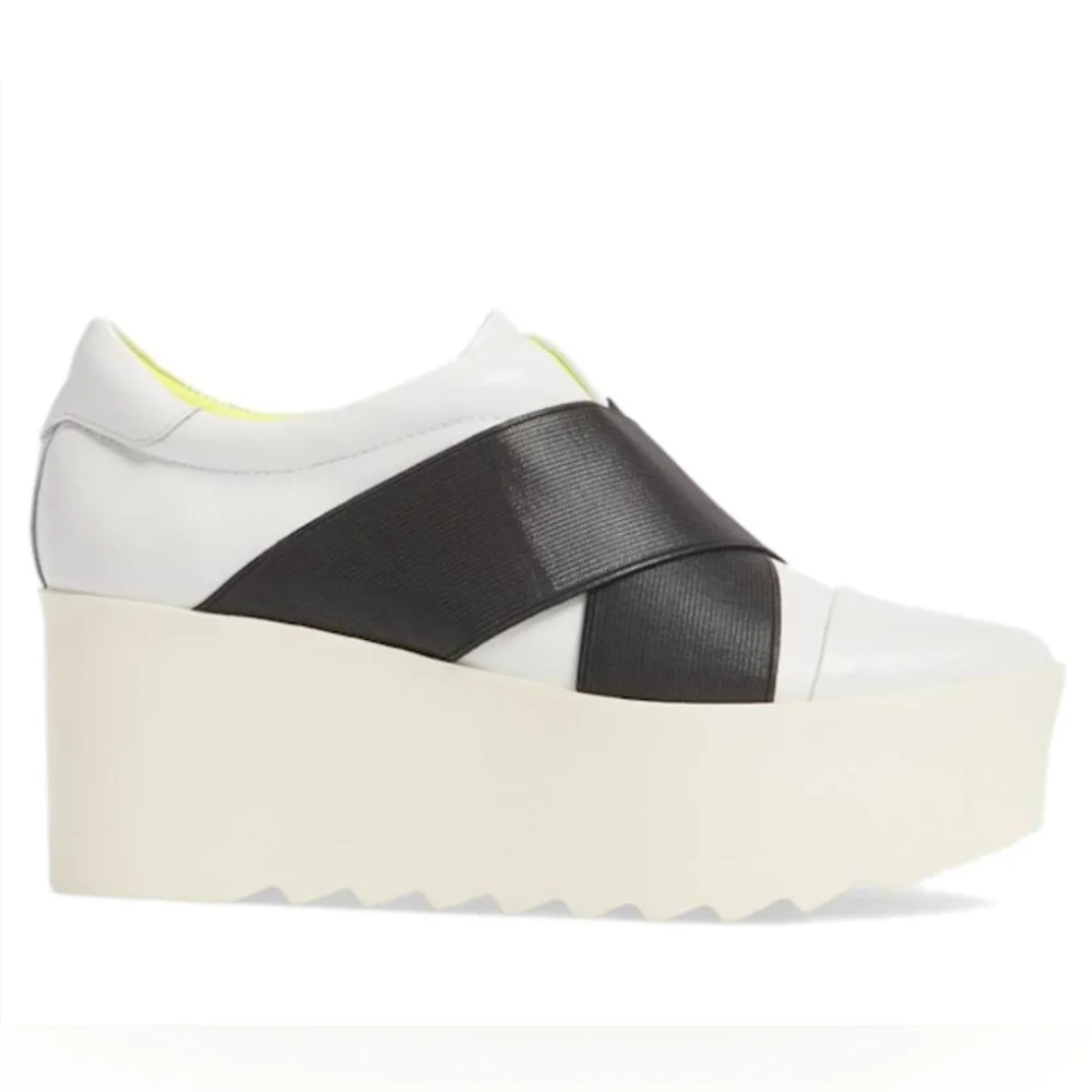 Kendall & Kylie White Black Platform Sneakers with Neon Yellow Lining